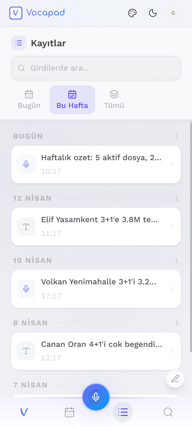 Notes organized by date